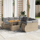 9-delige Loungeset met kussens poly rattan beige