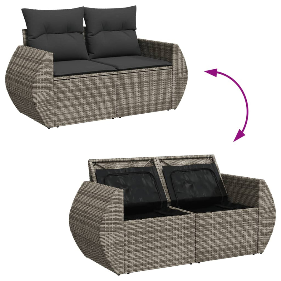 9-delige Loungeset met kussens poly rattan grijs