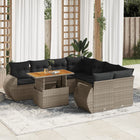 9-delige Loungeset met kussens poly rattan grijs