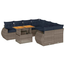 9-delige Loungeset met kussens poly rattan grijs