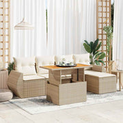 Loungeset 6-delig poly rattan beige