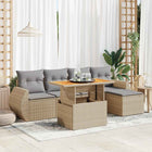 6-piece Lounge Set with cushions poly rattan beige