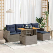 6-piece Lounge Set with Cushions Poly Rattan Grey