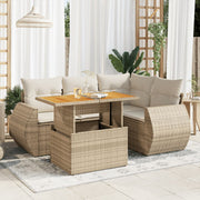 Loungeset poly rattan 5-delig beige