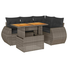 5-delige Loungeset met kussens poly rattan grijs