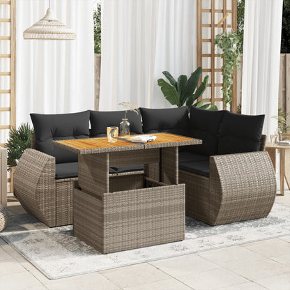 5-delige Loungeset met kussens poly rattan grijs