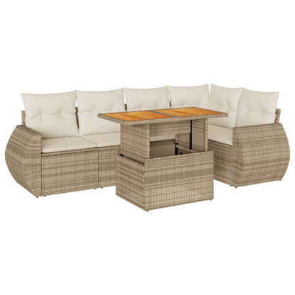6-delige Loungeset met kussens poly rattan beige