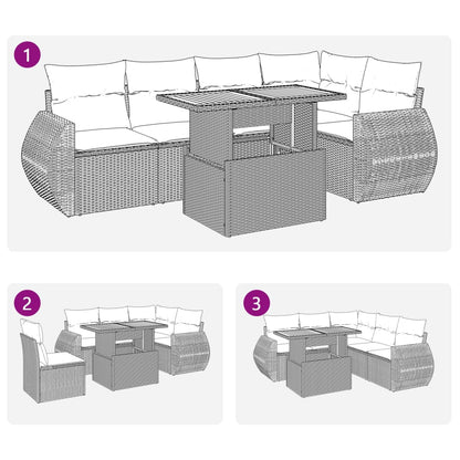 6-delige Loungeset met kussens poly rattan beige