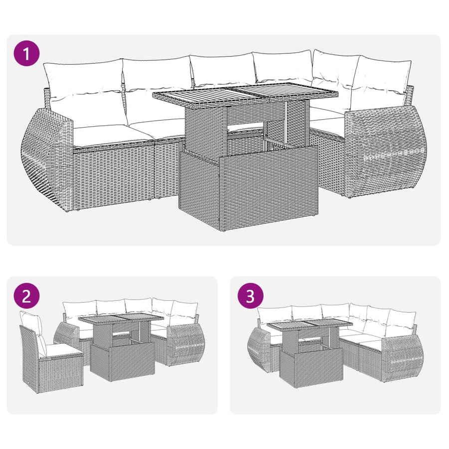 6-delige Loungeset met kussens poly rattan beige