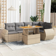 6-piece Lounge Set with cushions poly rattan beige