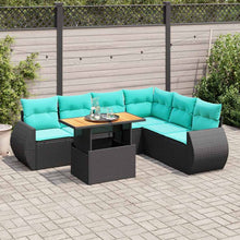 7-delige Loungeset met kussens poly rattan zwart