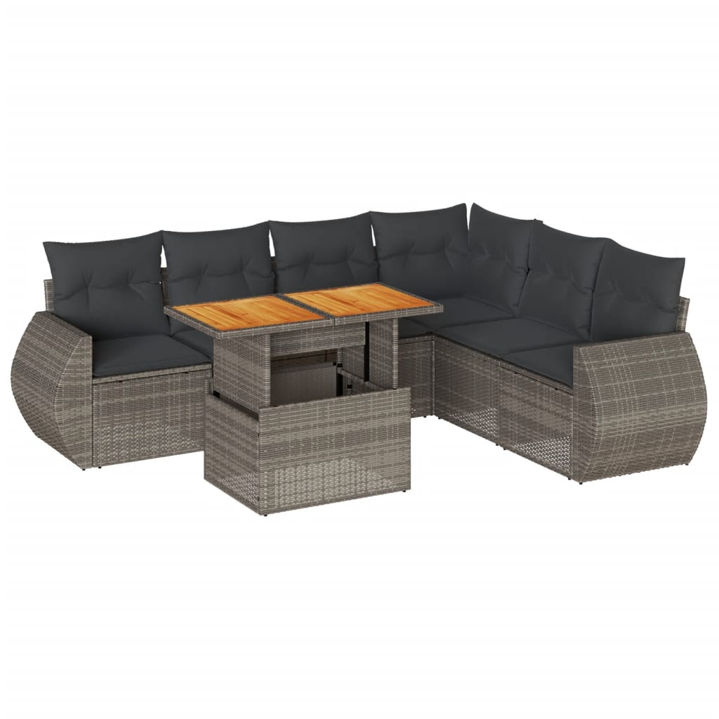 7-delige Loungeset met kussens poly rattan grijs