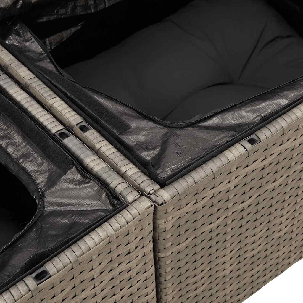 7-delige Loungeset met kussens poly rattan grijs