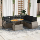 7-delige Loungeset met kussens poly rattan grijs