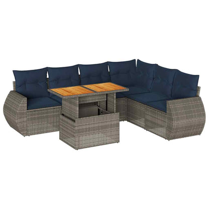 7-delige Loungeset met kussens poly rattan grijs