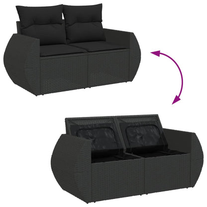 9-delige Loungeset met kussens poly rattan zwart