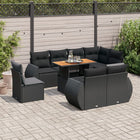 9-delige Loungeset met kussens poly rattan zwart