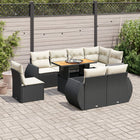 9-delige Loungeset met kussens poly rattan zwart