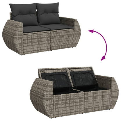 9-delige Loungeset met kussens poly rattan grijs