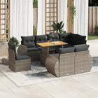 9-delige Loungeset met kussens poly rattan grijs