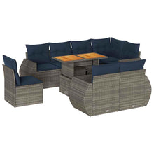 9-delige Loungeset met kussens poly rattan grijs