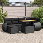 7-delige Loungeset met kussens poly rattan zwart