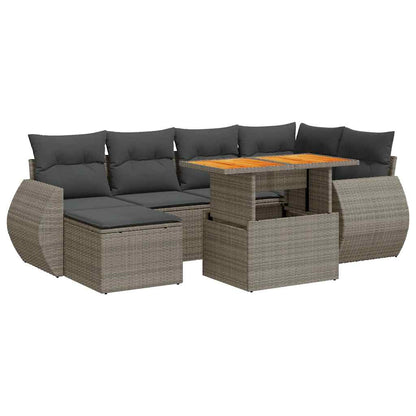 7-delige Loungeset met kussens poly rattan grijs