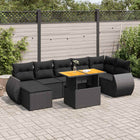 8-delige Loungeset met kussens poly rattan zwart