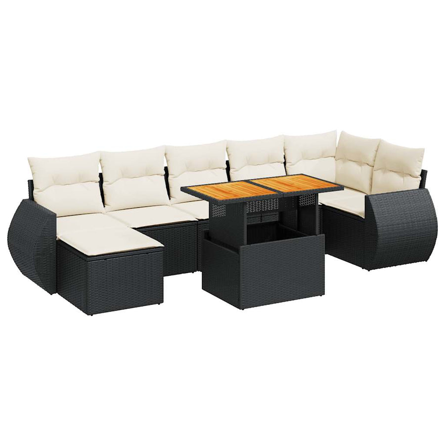 8-delige Loungeset met kussens poly rattan zwart