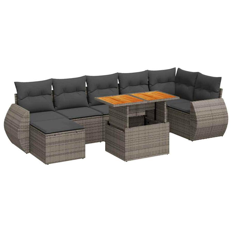 8-delige Loungeset met kussens poly rattan grijs