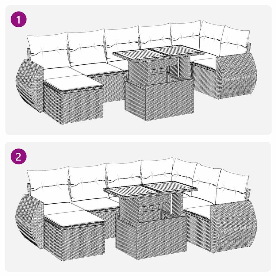 8-delige Loungeset met kussens poly rattan grijs
