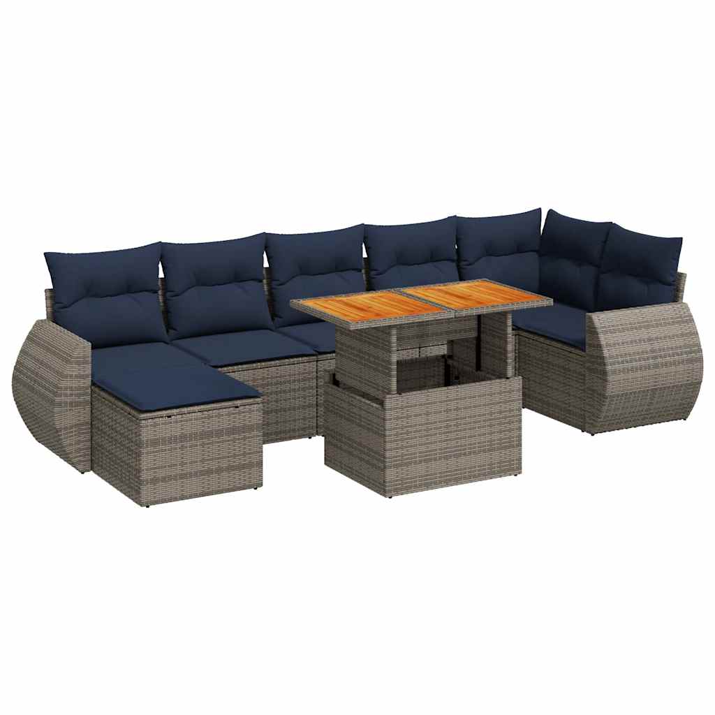 8-delige Loungeset met kussens poly rattan grijs