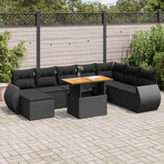 Loungeset poly rattan zwart 9-delig