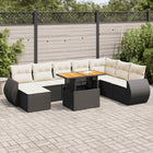 9-delige Loungeset met kussens poly rattan zwart