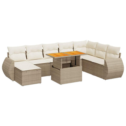 9-delige Loungeset met kussens poly rattan beige