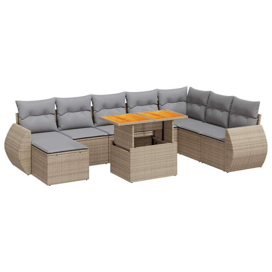 9-delige Loungeset met kussens poly rattan beige