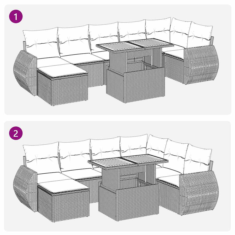 9-delige Loungeset met kussens poly rattan beige