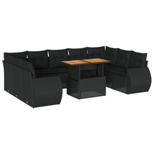 10-delige Loungeset met kussens poly rattan zwart