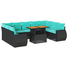10-delige Loungeset met kussens poly rattan zwart