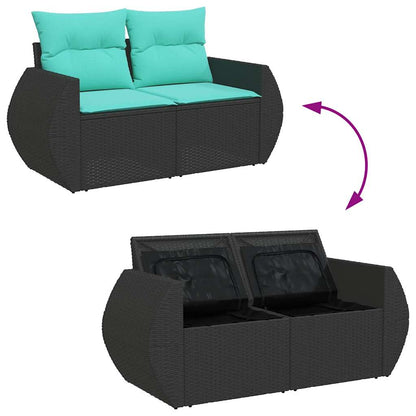 10-delige Loungeset met kussens poly rattan zwart