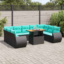 10-delige Loungeset met kussens poly rattan zwart