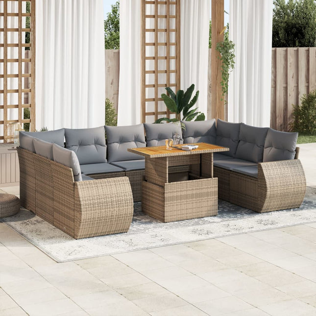 10-delige Loungeset met kussens poly rattan beige