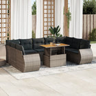 10-delige Loungeset met kussens poly rattan grijs