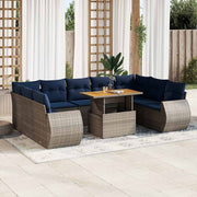 Loungeset poly rattan grijs 10-delig
