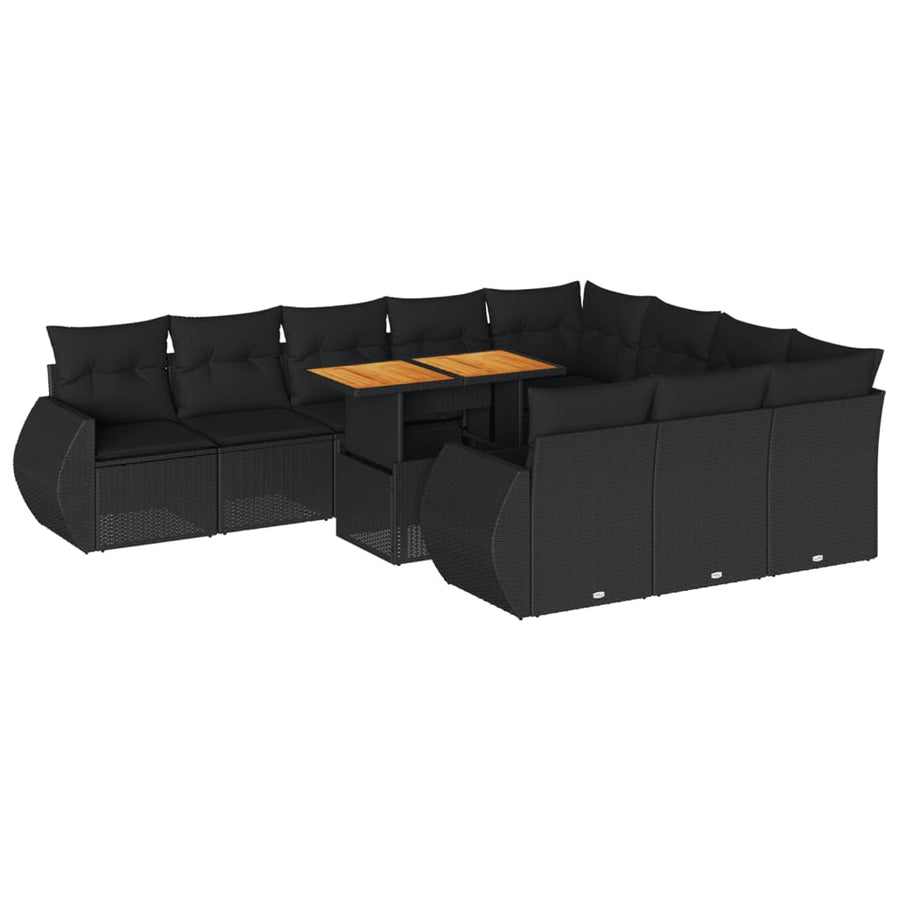11-delige Loungeset met kussens poly rattan zwart