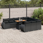 Loungeset poly rattan 11-delig zwart