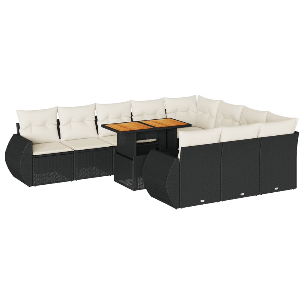 11-delige Loungeset met kussens poly rattan zwart