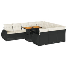 11-delige Loungeset met kussens poly rattan zwart