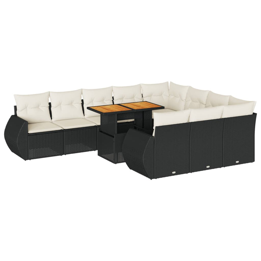 11-delige Loungeset met kussens poly rattan zwart