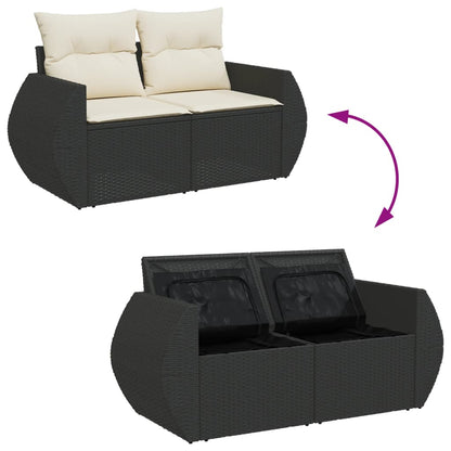11-delige Loungeset met kussens poly rattan zwart